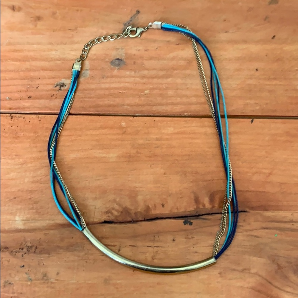 Blue string and bold statement necklace